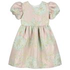 Girls Pink Jacquard Dress, 1, hi-res