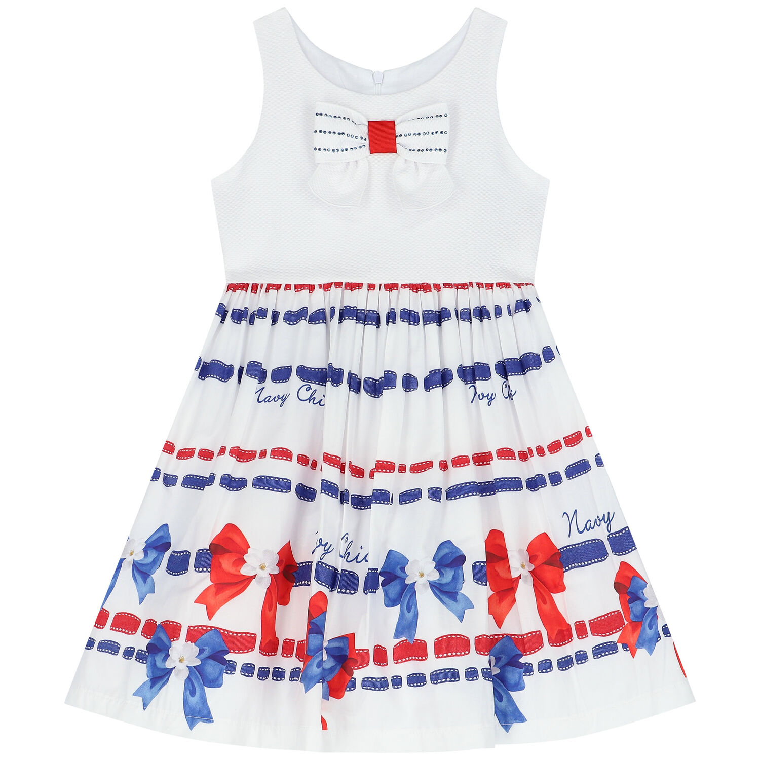 Girls White Bow Dress, 1, hi-res