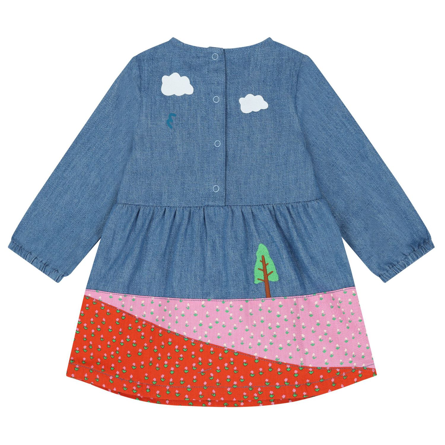 Younger Girls Blue Denim Embroidered Dress, 1, hi-res