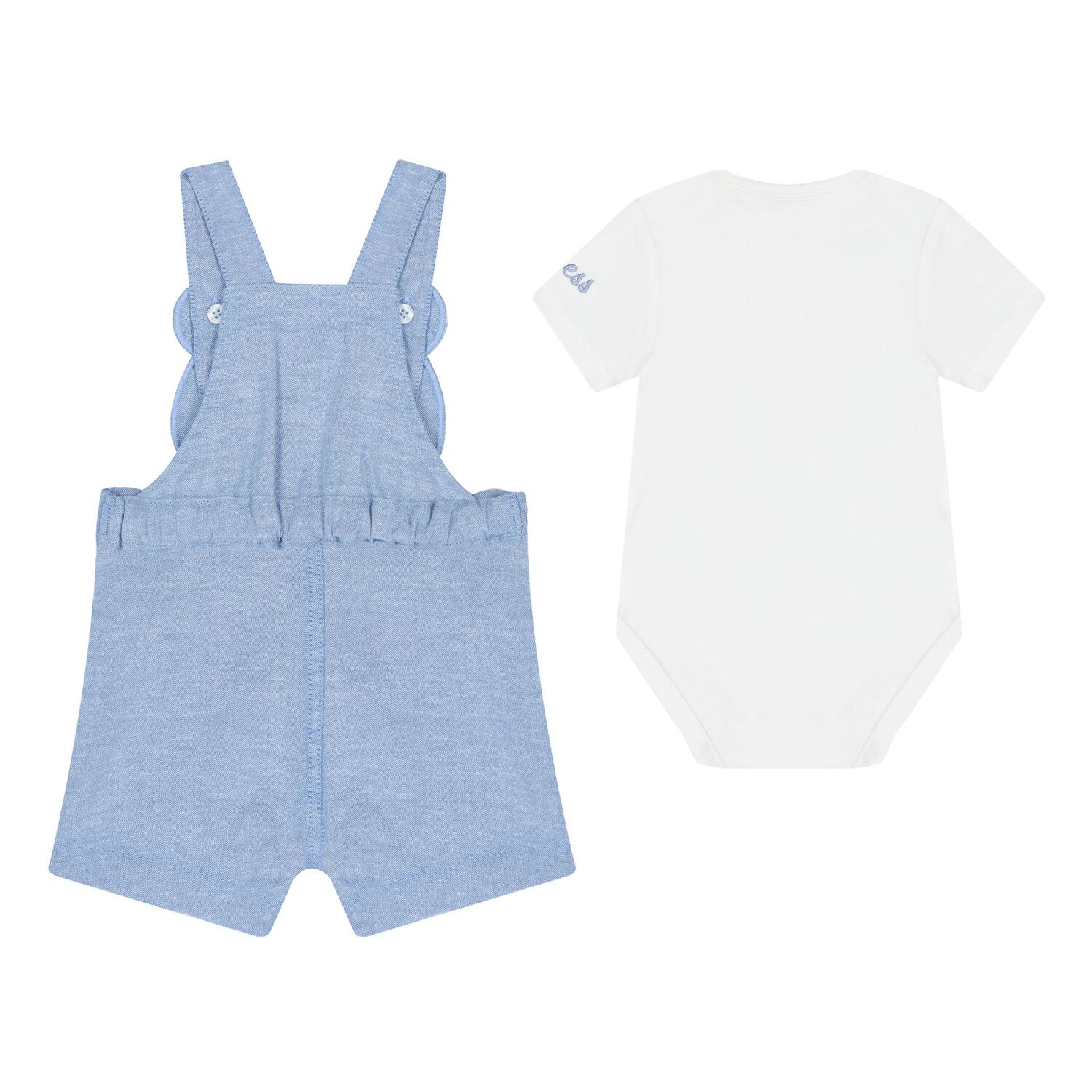 Baby Boys White & Blue Cotton Dungaree Set, 1, hi-res