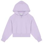 Girls Purple Logo Hooded Zip Up Top, 1, hi-res