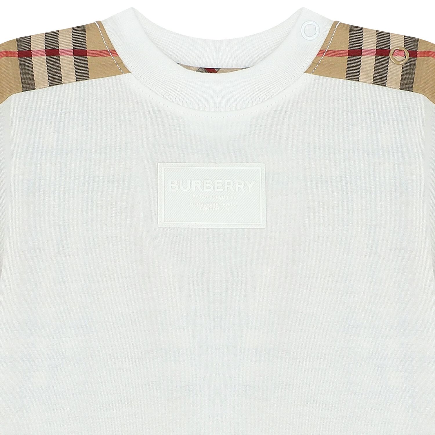 White & Beige Check Baby Romper, 1, hi-res