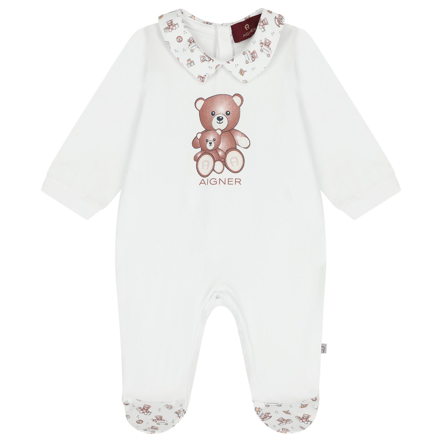 White Teddy Bear Logo Babygrow, 1, hi-res