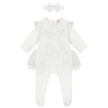 Baby Girls Ivory Bow Babygrow Set