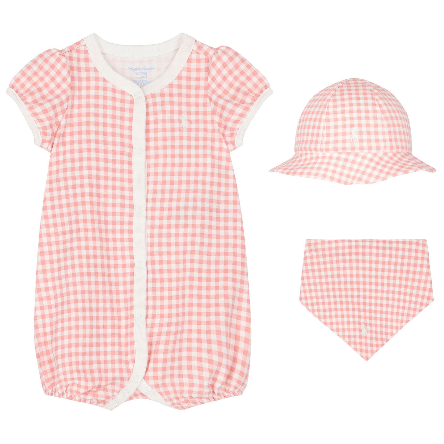 Baby Girls White & Pink Gingham Logo Romper Gift Set, 1, hi-res