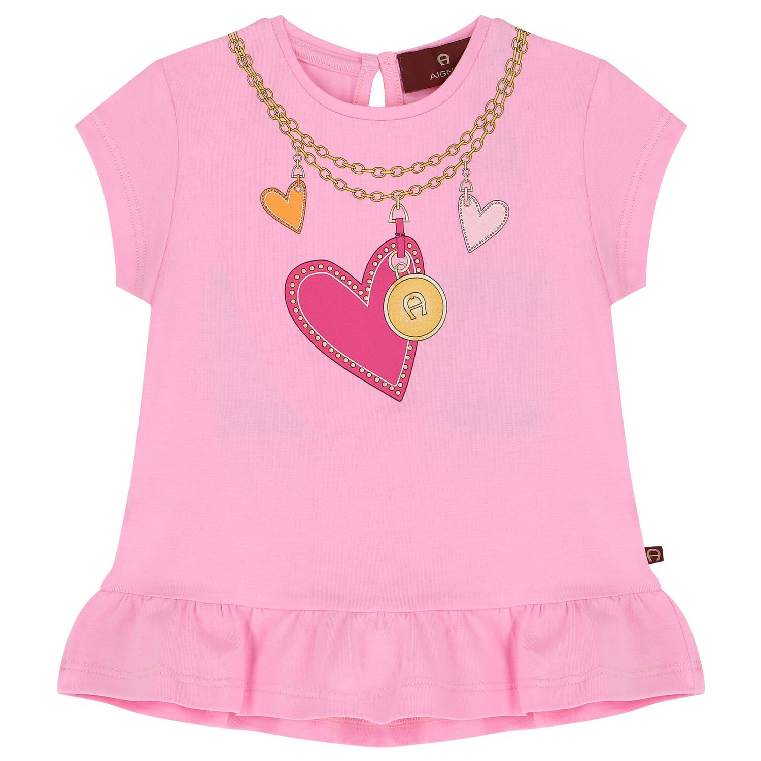 Younger Girls Pink Logo Heart T-Shirt, 2, hi-res