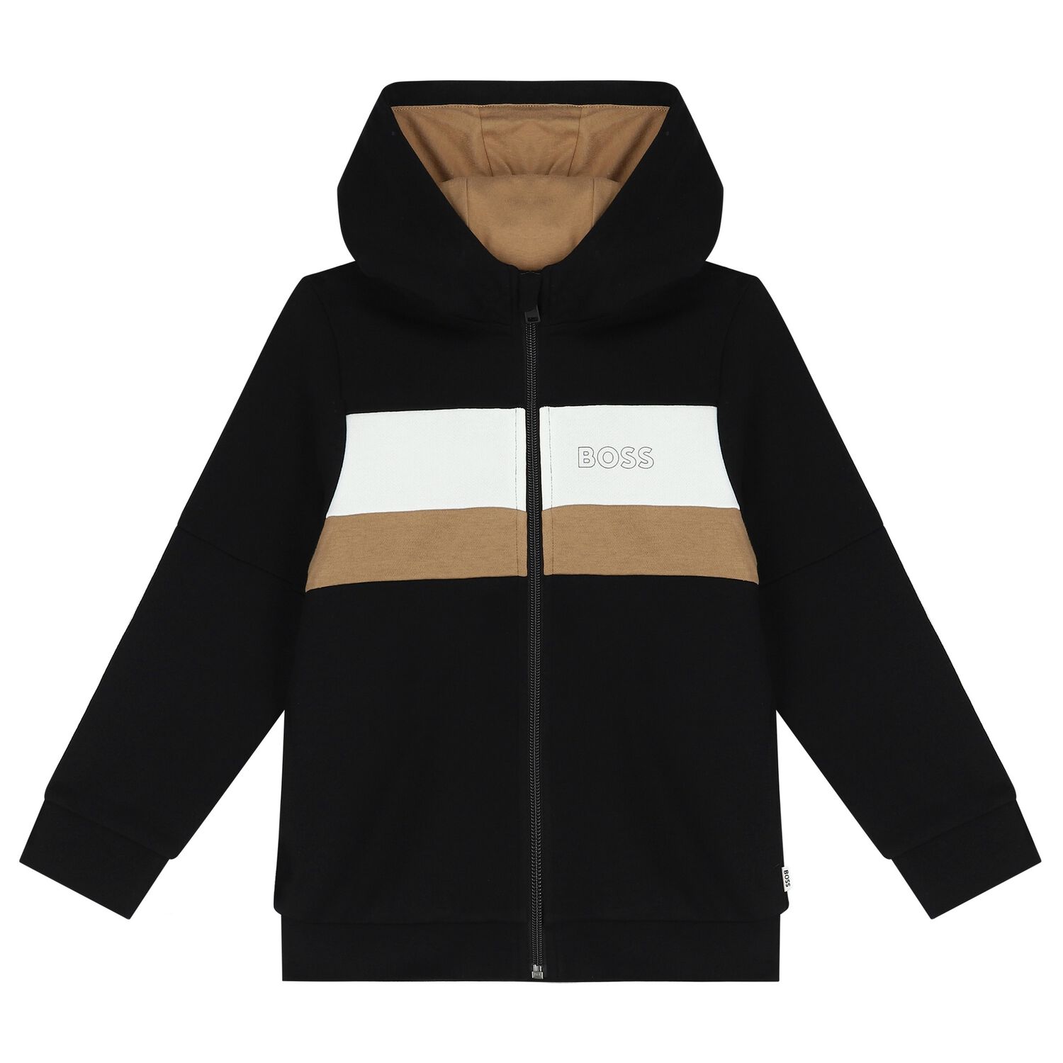 Boys Black Logo Hooded Zip Up Top, 1, hi-res image number null