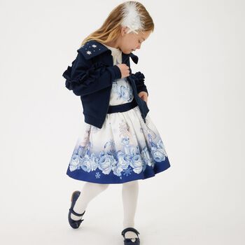 Girls Ivory & Navy Blue Disney Logo Skirt