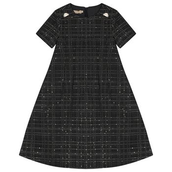 Girls Black Sequin Tweed Dress