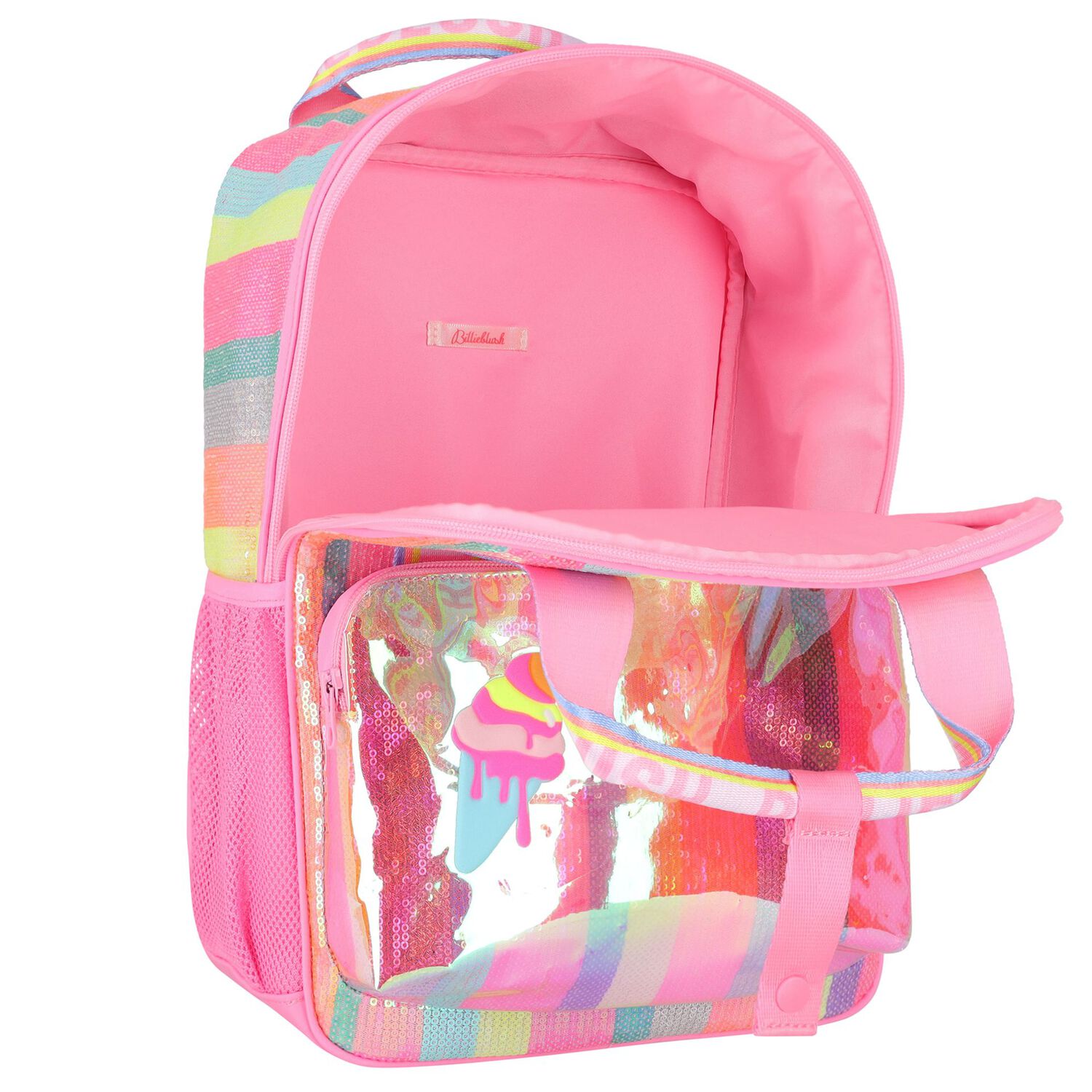 Girls Pink Striped Sequin Backpack, 1, hi-res