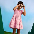 Girls Pink Printed Smocked Dress, 1, hi-res