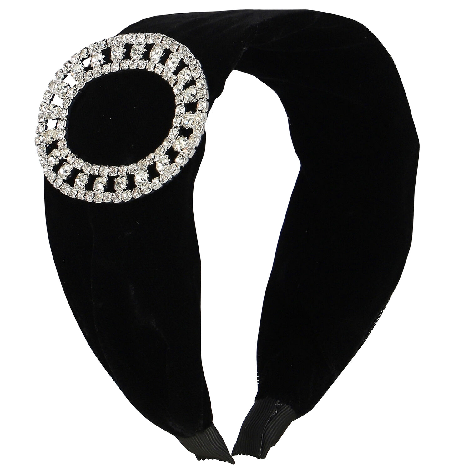 Girls Black Embellished Velvet Headband, 1, hi-res