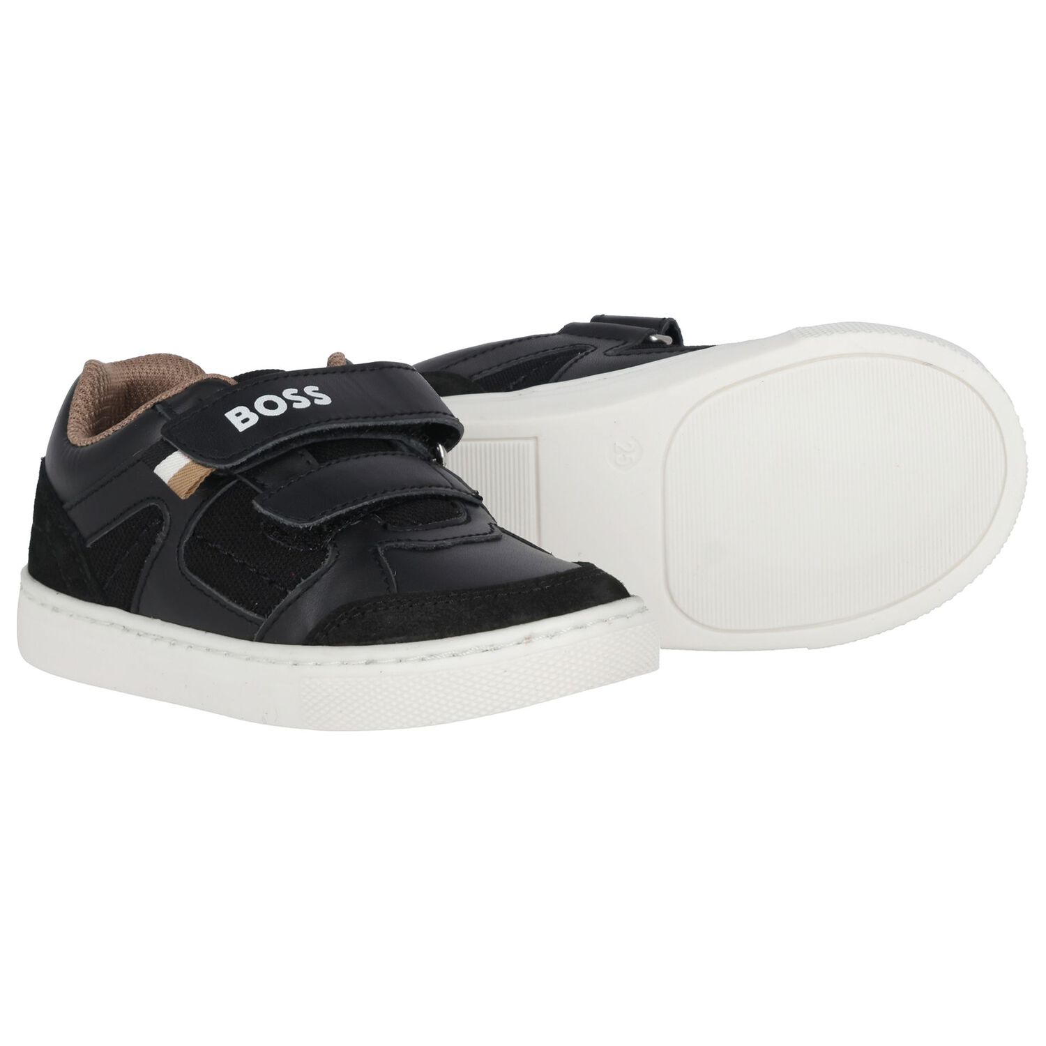 Boys Black Logo Trainers, 1, hi-res