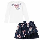 Girls White & Navy Skirt Set, 1, hi-res