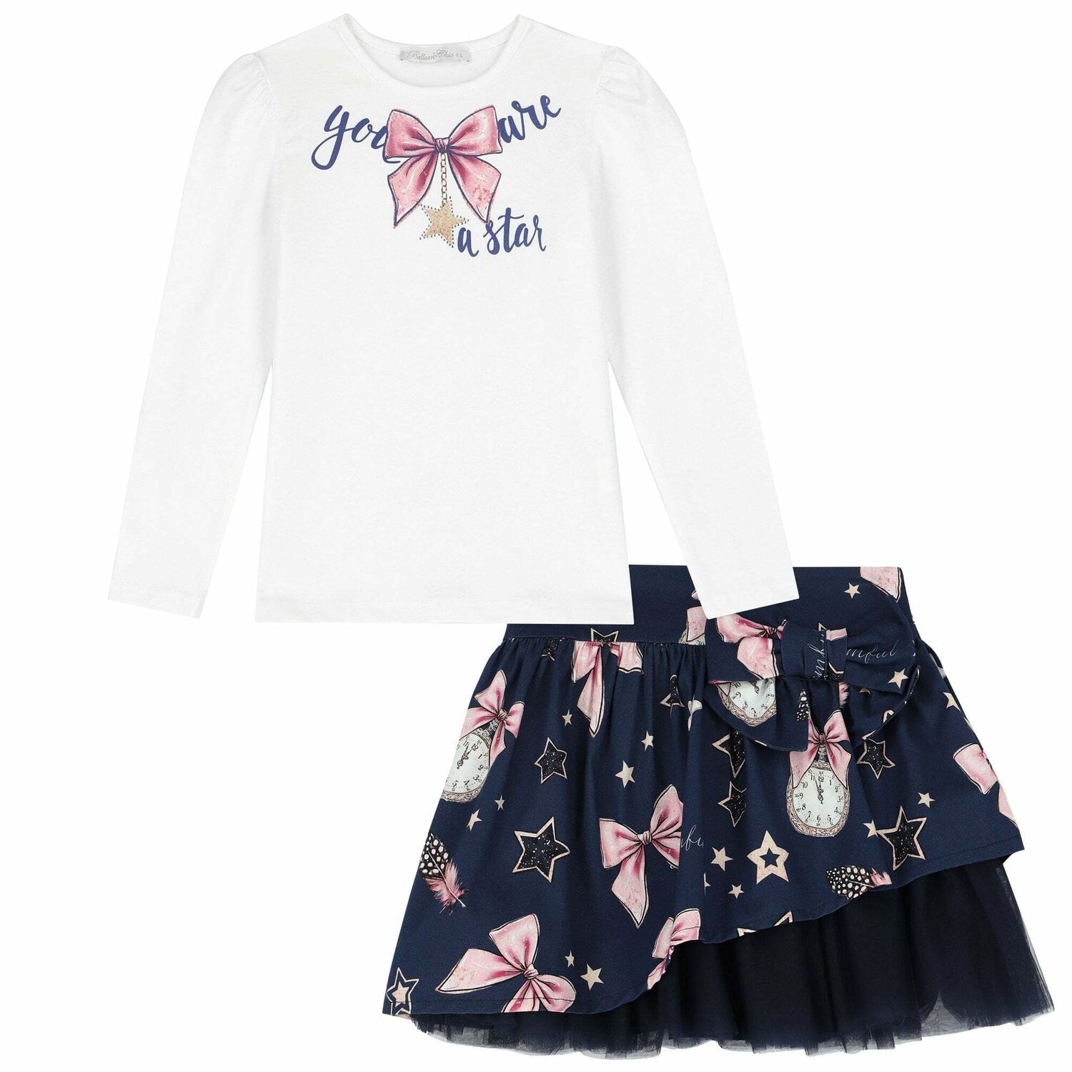 Girls White & Navy Skirt Set, 1, hi-res