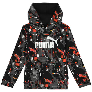 Boys Black Logo Hooded Top