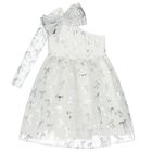 Girls White & Silver Bow Dress, 1, hi-res