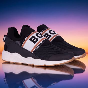 Boys Black Logo Trainers