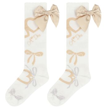 Girls Ivory & Gold Satin Bow Socks