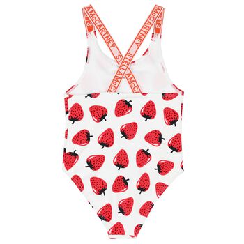 Girls White Strawberry Swimsuit