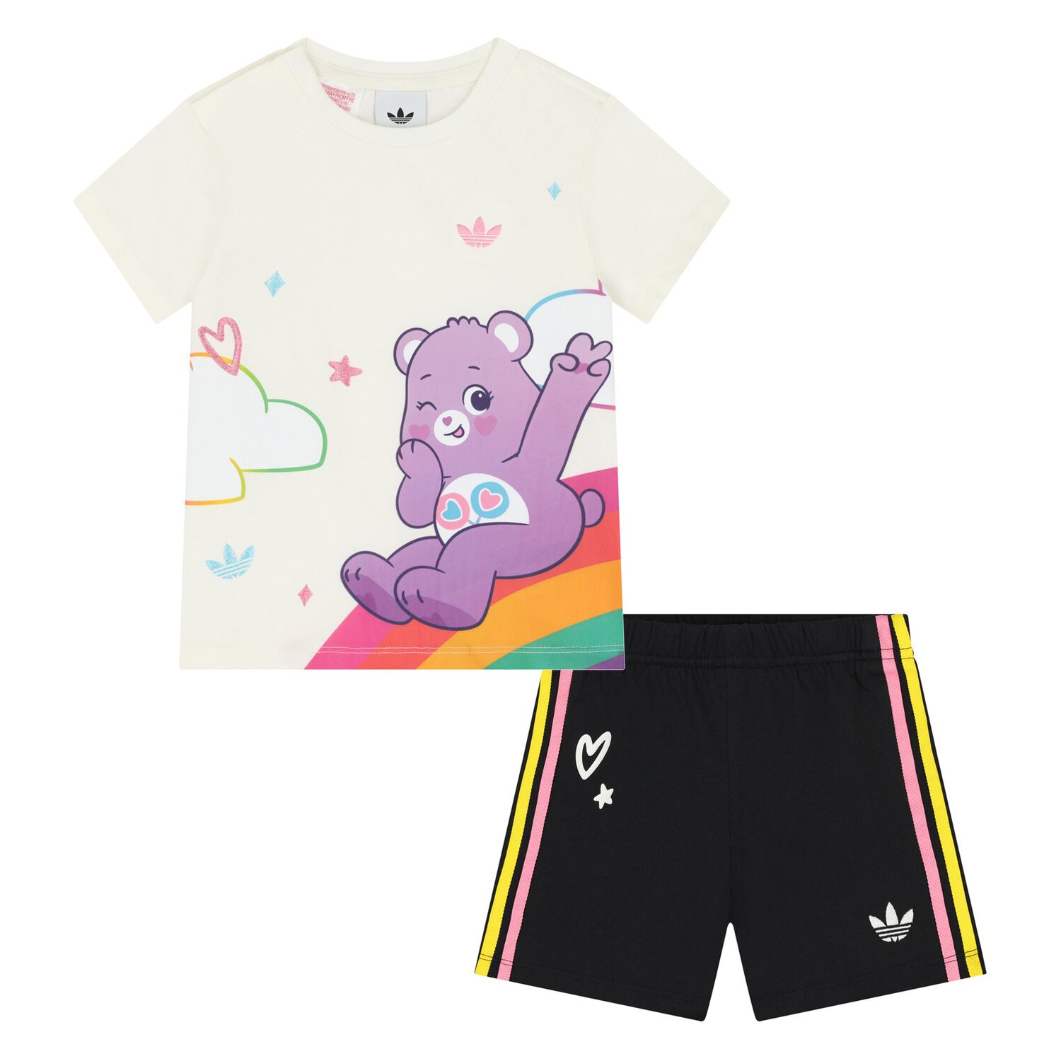 Younger Girls Ivory & Black Care Bears Shorts Set, 1, hi-res