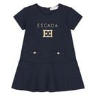 Younger Girls Navy BLue & Gold Logo Dress, 2, hi-res