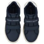 Boys Navy Blue & White Logo Trainers , 1, hi-res