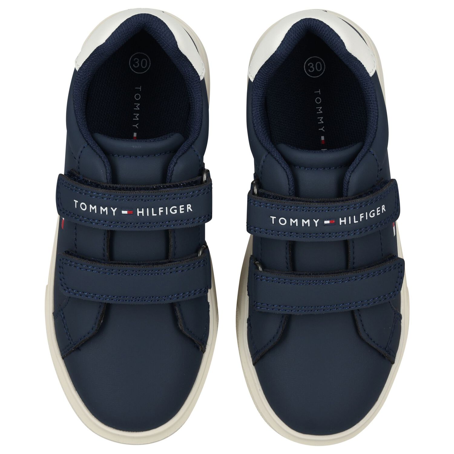 Boys Navy Blue & White Logo Trainers , 1, hi-res