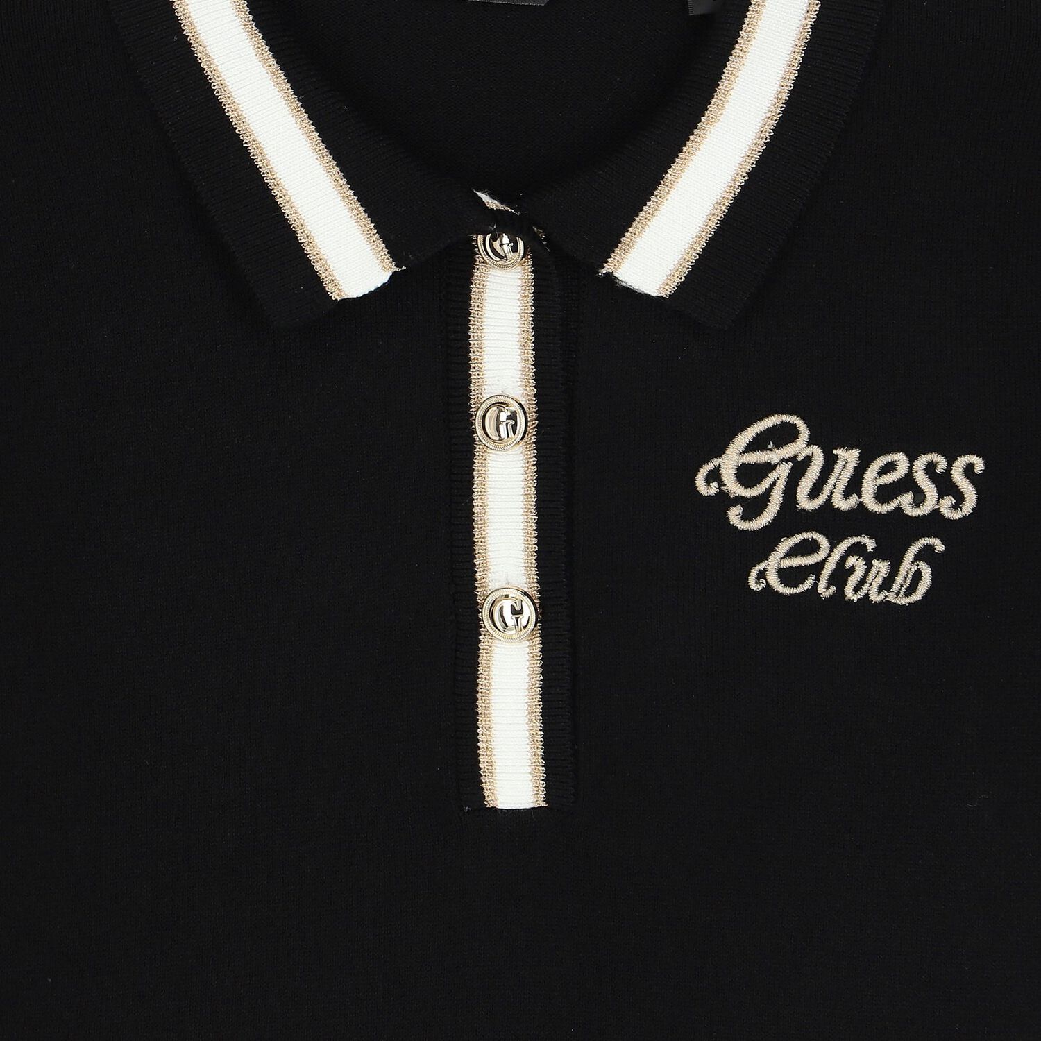 Girls Black Logo Knitted Polo Shirt, 2, hi-res