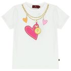 Girls White Logo Hearts T-Shirt, 1, hi-res