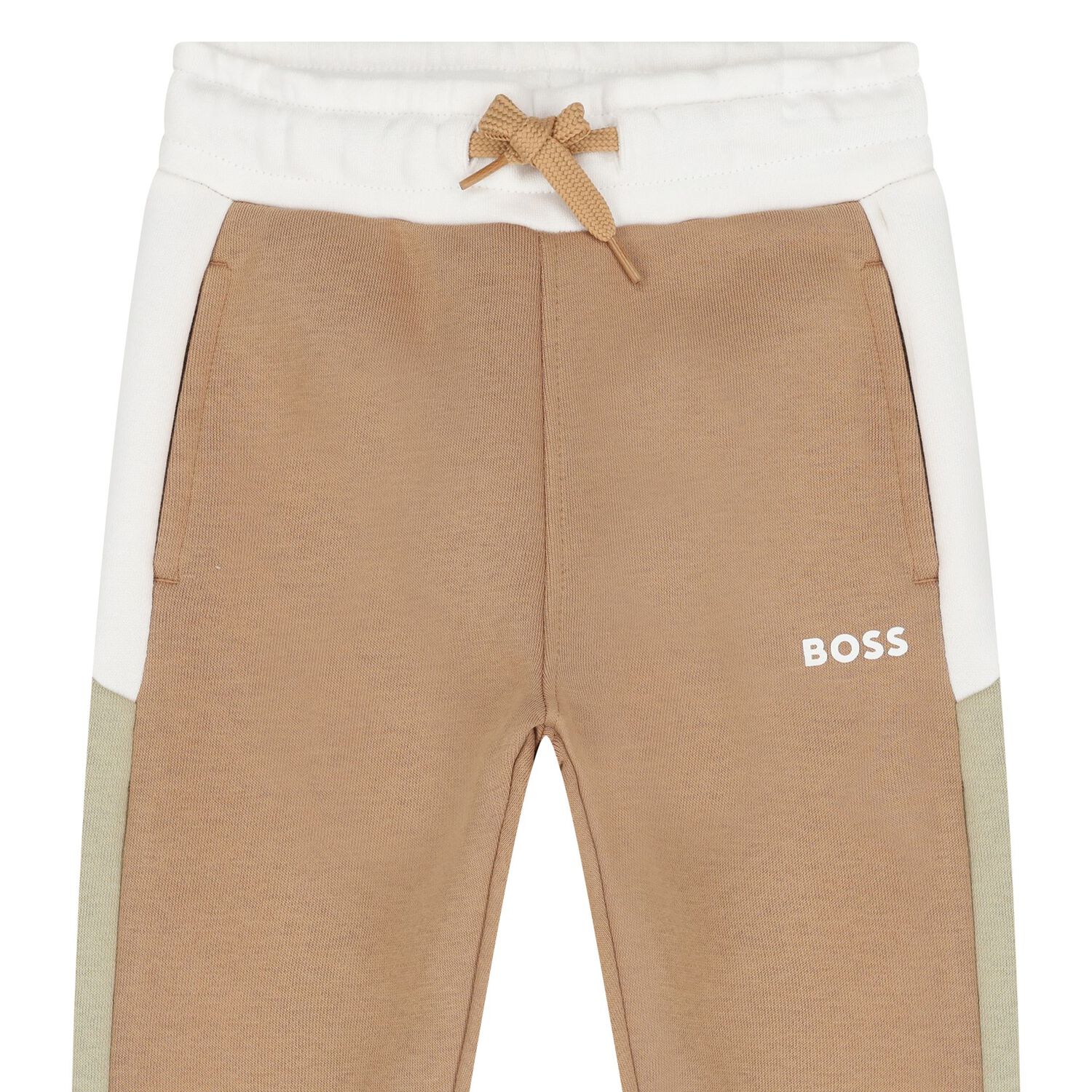 Younger Boys Beige Logo Joggers, 1, hi-res