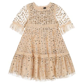 Girls Gold Sequin & Tulle Dress