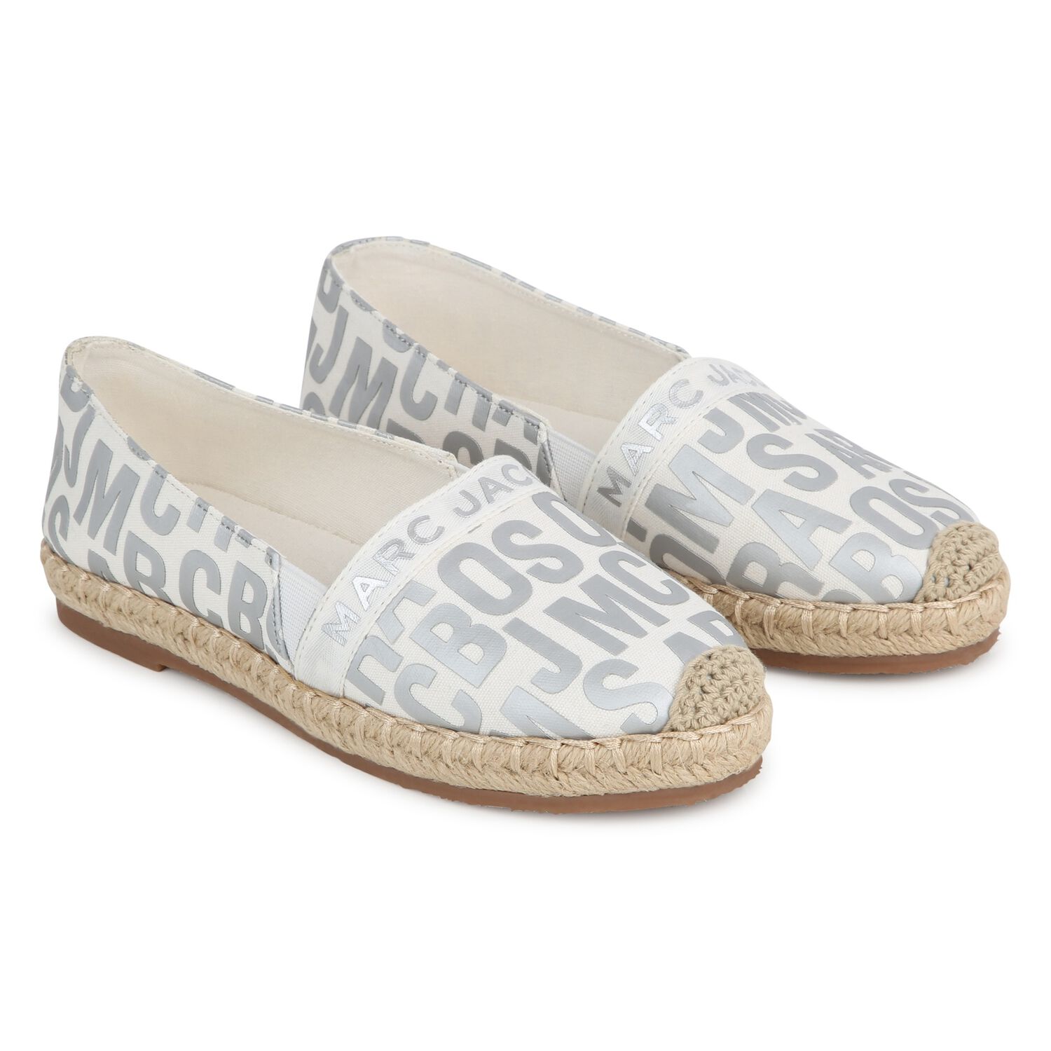 Girls Ivory & Silver Logo Espadrilles, 1, hi-res