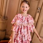 Girls Pink Floral Chiffon Dress, 1, hi-res