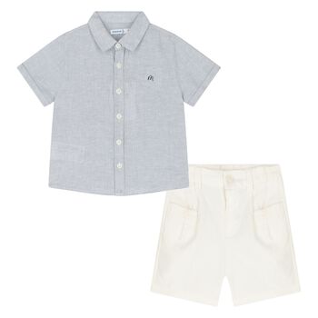 Younger Boys Blue & Ivory Shorts Set