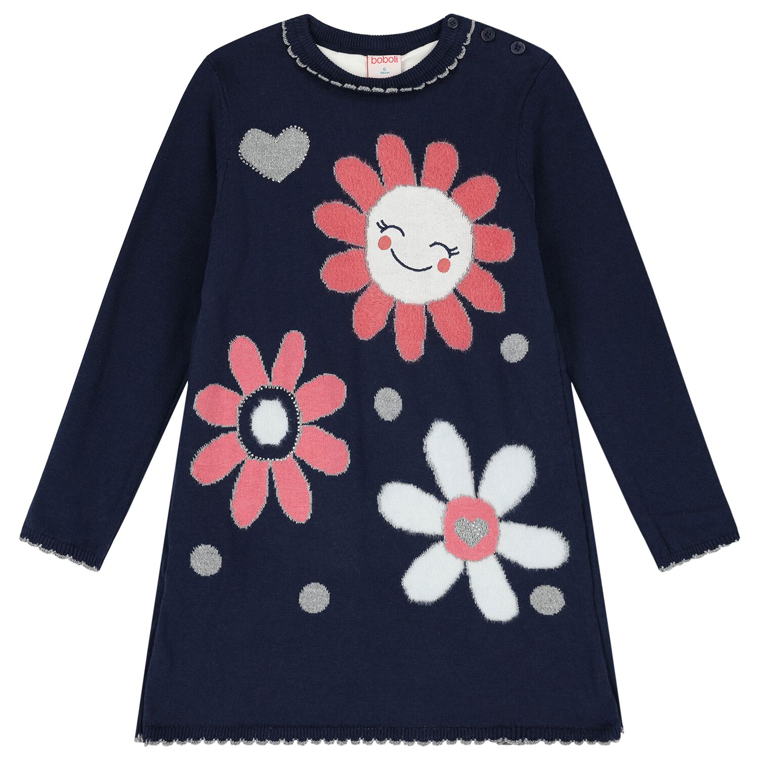 Girls Navy Blue Knit Embellished Dress, 1, hi-res image number null