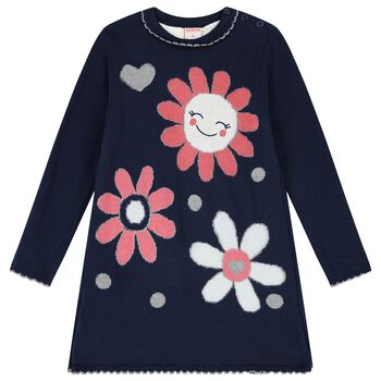 Girls Navy Blue Knit Embellished Dress
