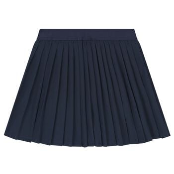 Girls Navy Blue Logo Pleated Skirt