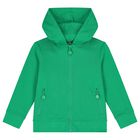 Boys Green Hooded Zip Up Top, 1, hi-res