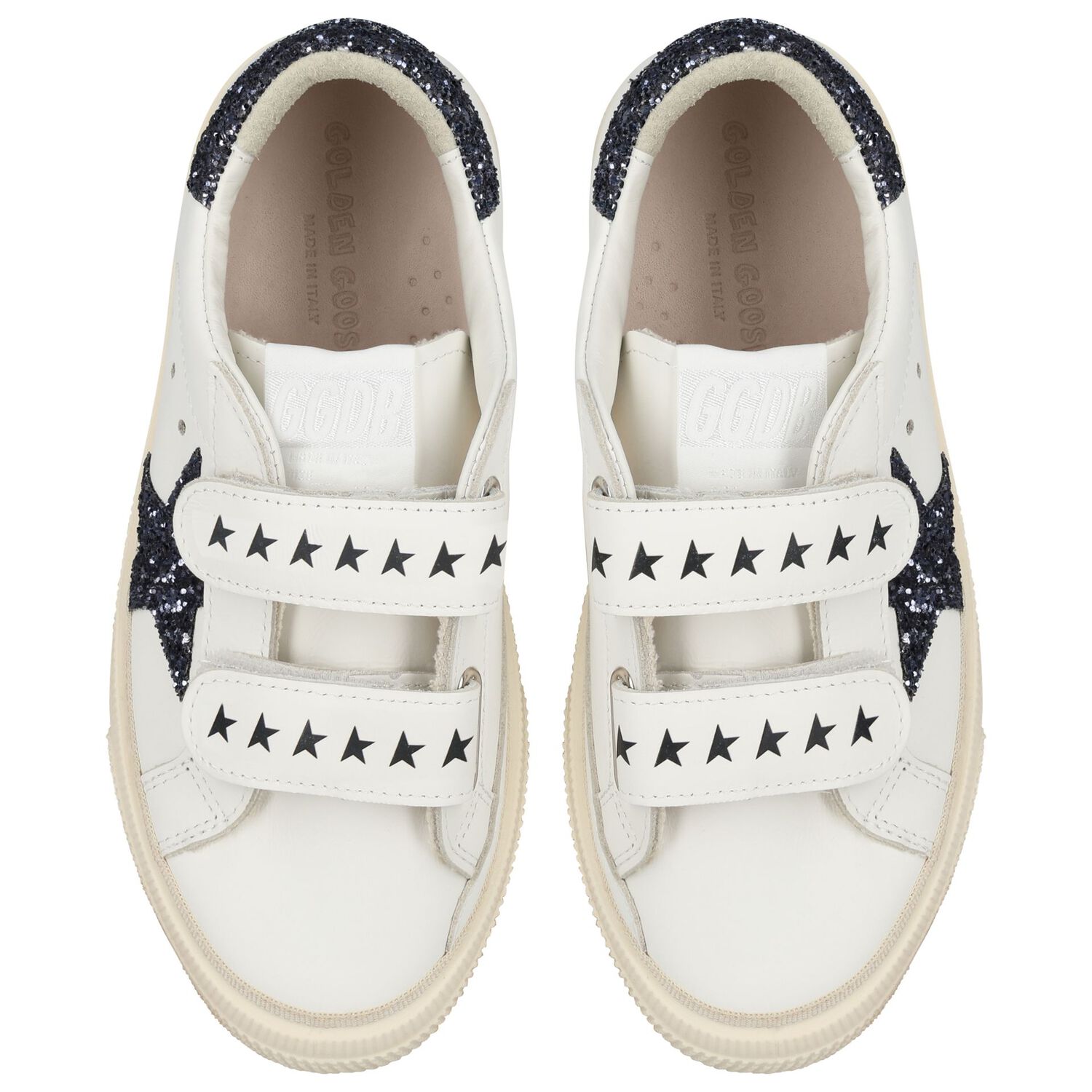 Girls Ivory & Navy Blue Logo Trainers, 1, hi-res