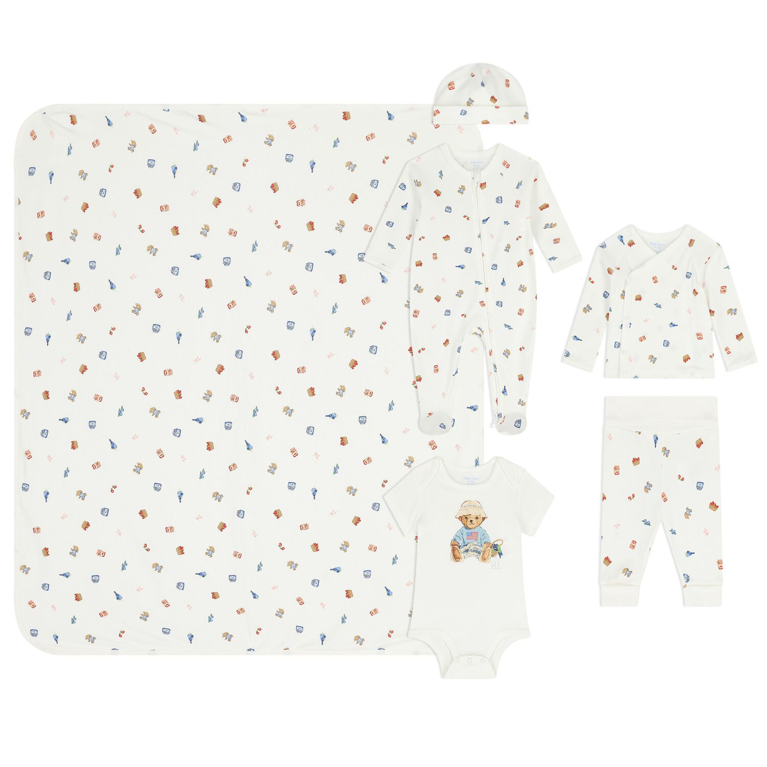 Baby Girls Ivory Polo Bears & Berry Babygrow Gift Set, 1, hi-res