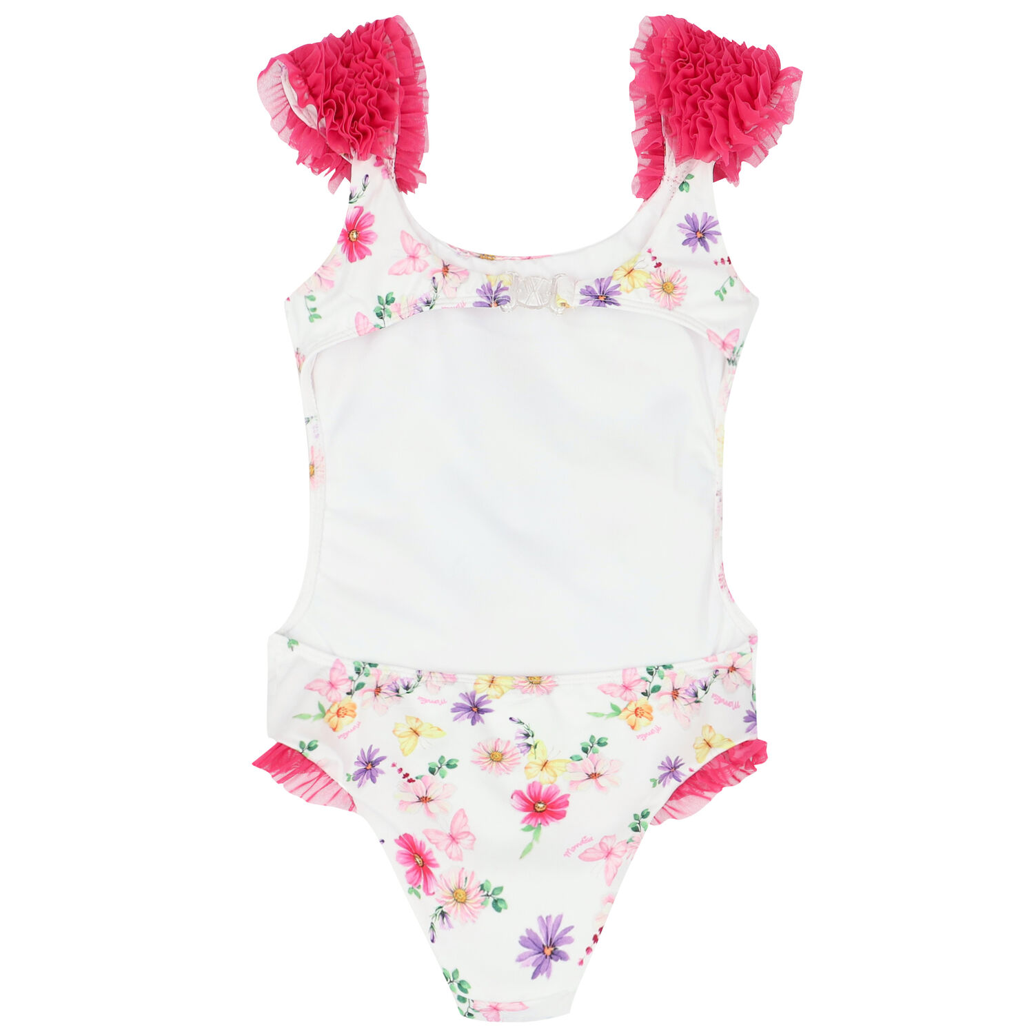 Girls White Floral & Bunny Swimsuit, 1, hi-res