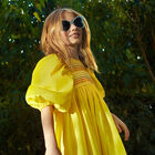 Girls Yellow Pleated Dress, 1, hi-res
