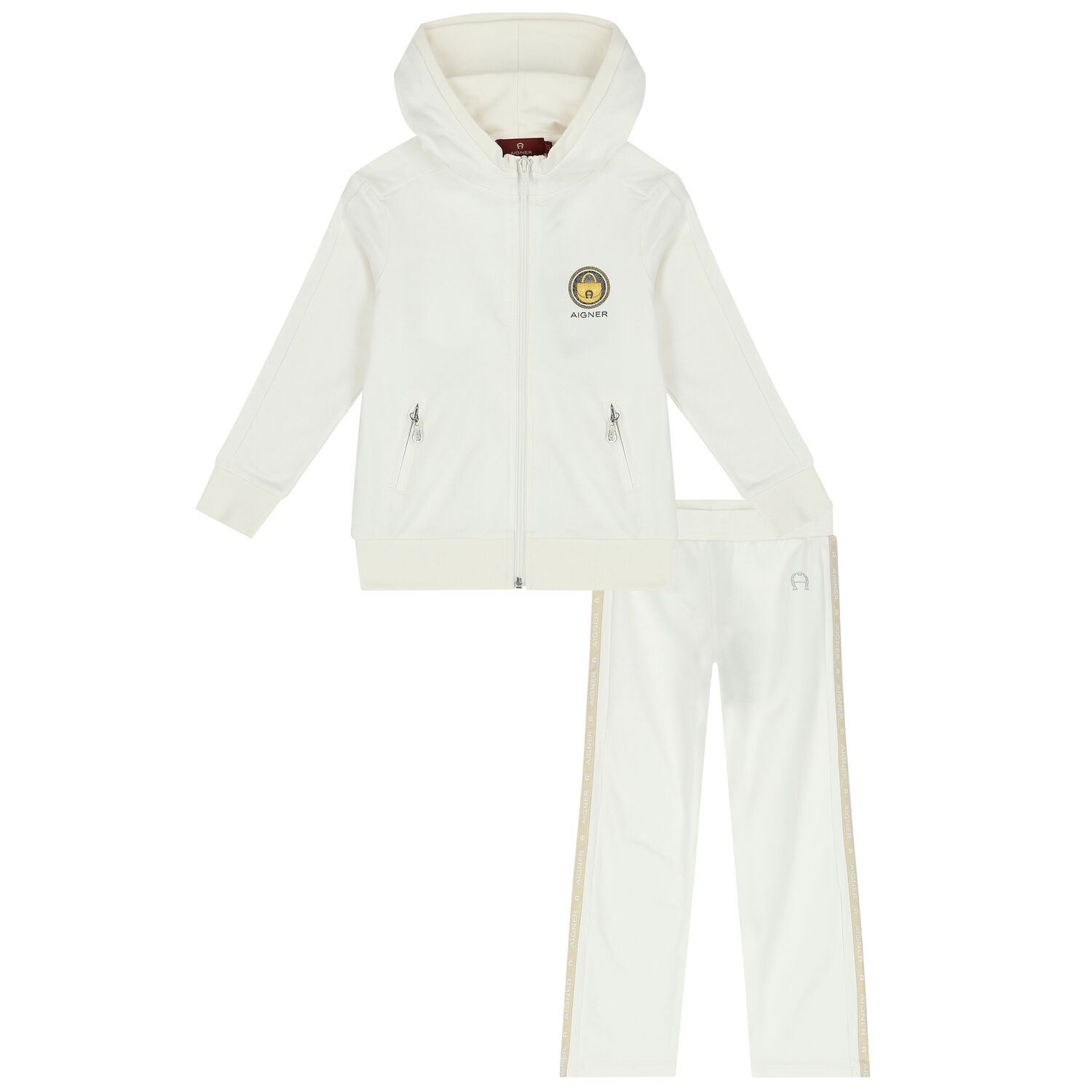 Girls Ivory & Gold Logo Tracksuit, 1, hi-res