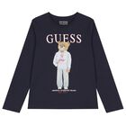 Boys Navy Blue Logo Long Sleeve Top, 1, hi-res