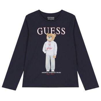 Boys Navy Blue Logo Long Sleeve Top