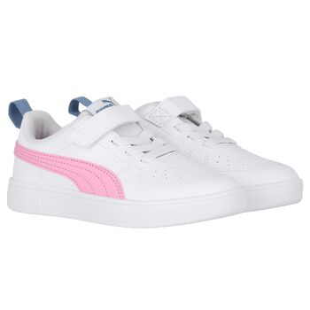 Girls White & Pink Rickie Velcro Trainers