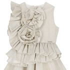 Girls Beige Flower Ruffle Dress, 1, hi-res