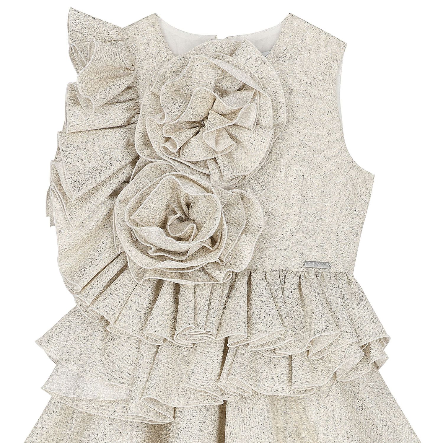 Girls Beige Flower Ruffle Dress, 1, hi-res image number null