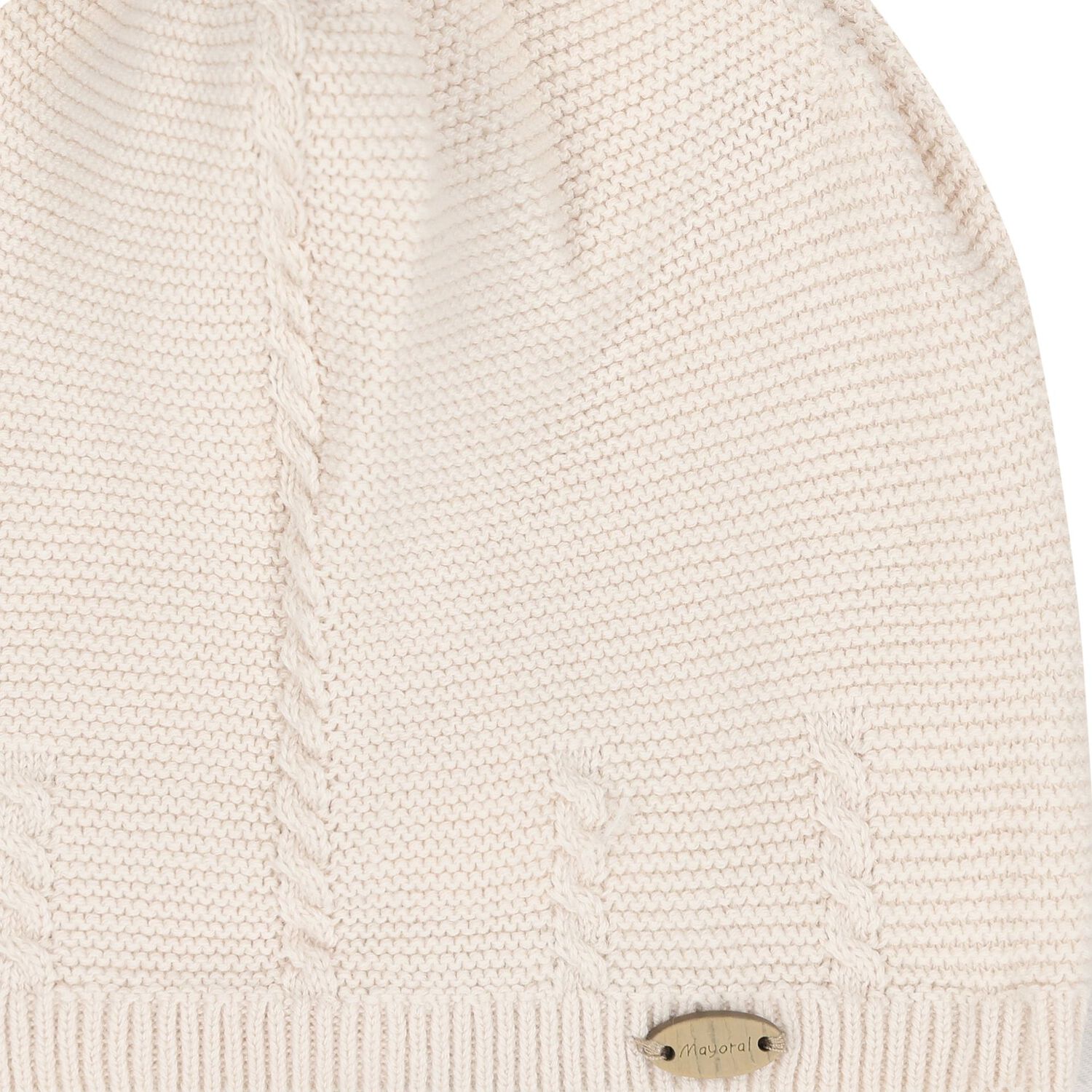 Beige Logo Knitted Baby Hat, 1, hi-res